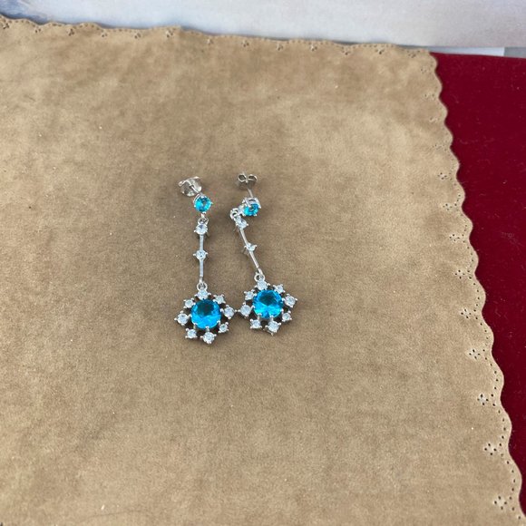 2 Caret Blue Topaz and CZ Drop Earrings - Picture 5 of 6